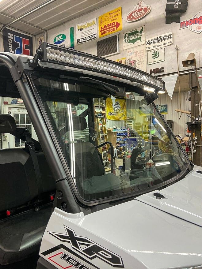 No Need Drilling 50/52 inch Curved Straight LED Light Bar Upper Windshield Pro-fit Cage Mounting Brackets Compatible with Polaris Ranger 570 900 1000 Fullsize