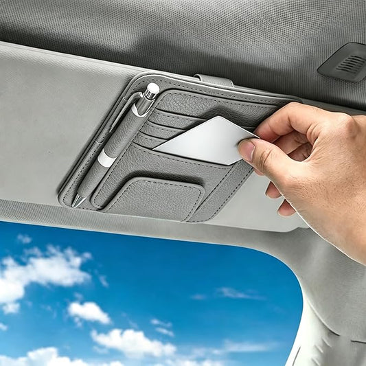 1 PC Car Sun Visor Organizer, Multifunctional Visor Storage with Card Slots and Pen Loop, for Sunglasses Documents and Cards, Universal for Most Cars, SUVs, Trucks (Gray)