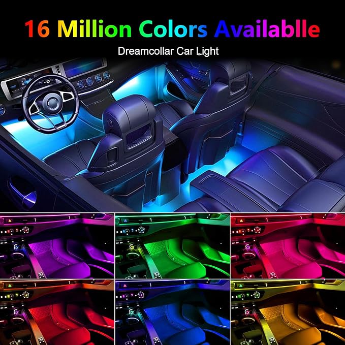 Acrylic Interior Car Lights - 6 in 1 LED Strip Lights with APP Control, 175 inches 593 LEDs Fiber Optic Lights, RGB Neon Car Ambient Lighting Kit