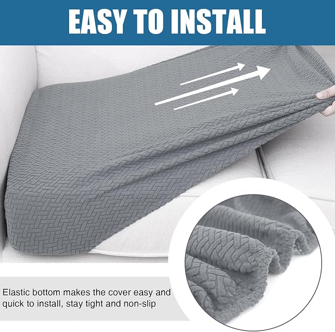 Smiry Waterproof Couch Cushion Covers, Stretch Jacquard Thick Sofa Cushion Covers, Washable Seat Slipcover Elastic Furniture Protector for Pets, Kid (2PC, Light Grey)
