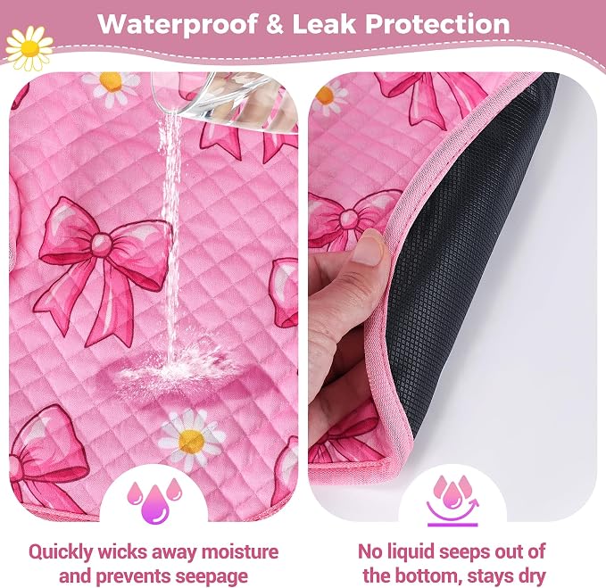 LITTOBEBE2 Pack Waterproof Soft Car Seat Protector for Potty Training, Toddler Car Seat Piddle Liner (Pink Bow, 2PC)