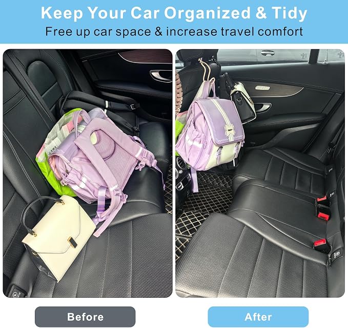 Purse Hooks for Car - 2 Pack Back Seat Storage Holder - Beige Leather/2L | Universal Car Headrest Hanger with Anti-Drop Lock Loop for Hat Bag Grocery Handbag Coat Must Have Stuff for Vehicle Truck SUV