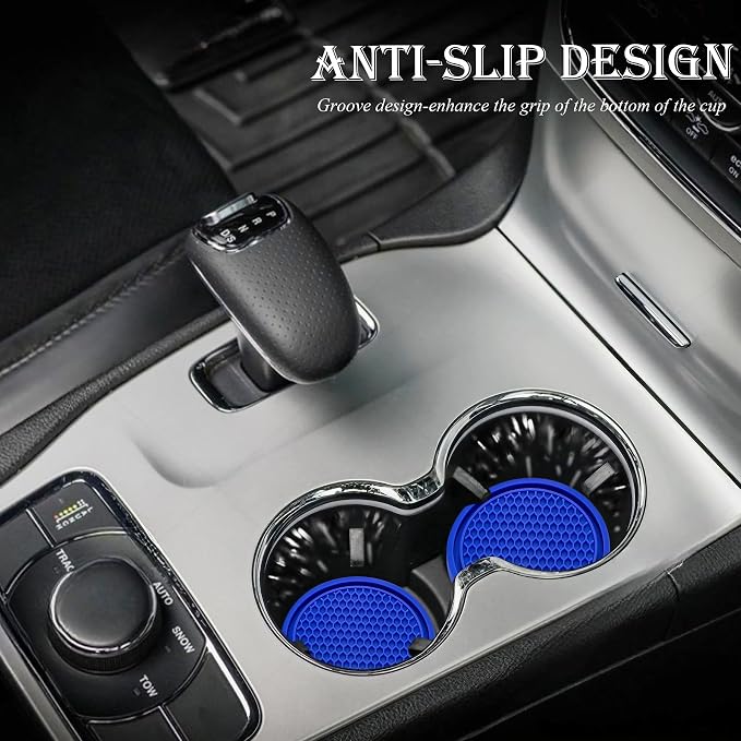 2PCS Car Cup Holder Coaster, Universal Auto Non-Slip Cup Holder Coaster, 2.75In Universal Non-Slip Recessed Car Interior Accessories (Deep Blue)