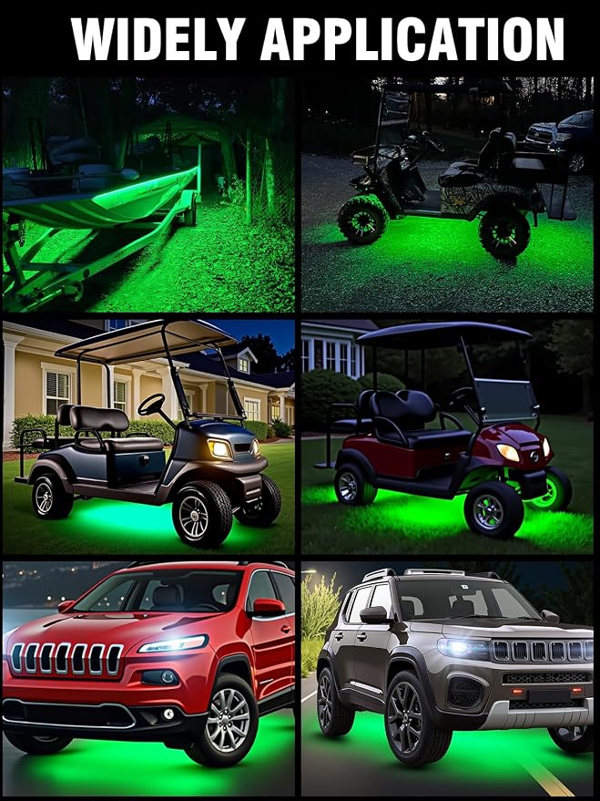 Car Led Light Strip IP67 Waterproof Flexible 11inch 8Pcs - Green | 12V Footwell & Underglow Lights, Interior & Exterior Decoration, Fits SUVs, Trucks, Motorcycles, Boats, Golf Carts
