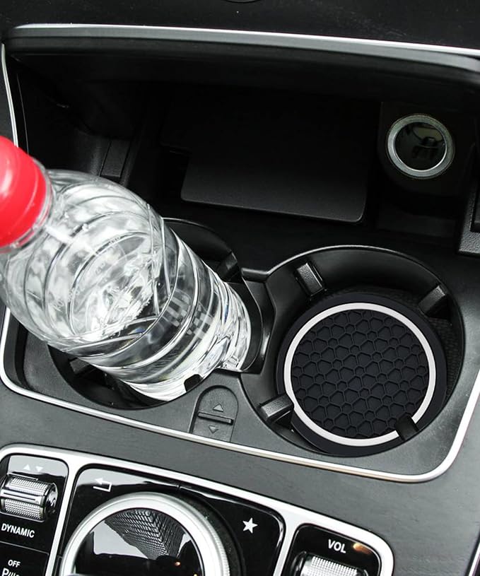 SCUARI 4PCS Car Coasters, Car Cup Coasters, 2.75 Inch No-Slip Anti Dust mats Cup Holder Insert Coaster, Fits Vehicles (Black&White)