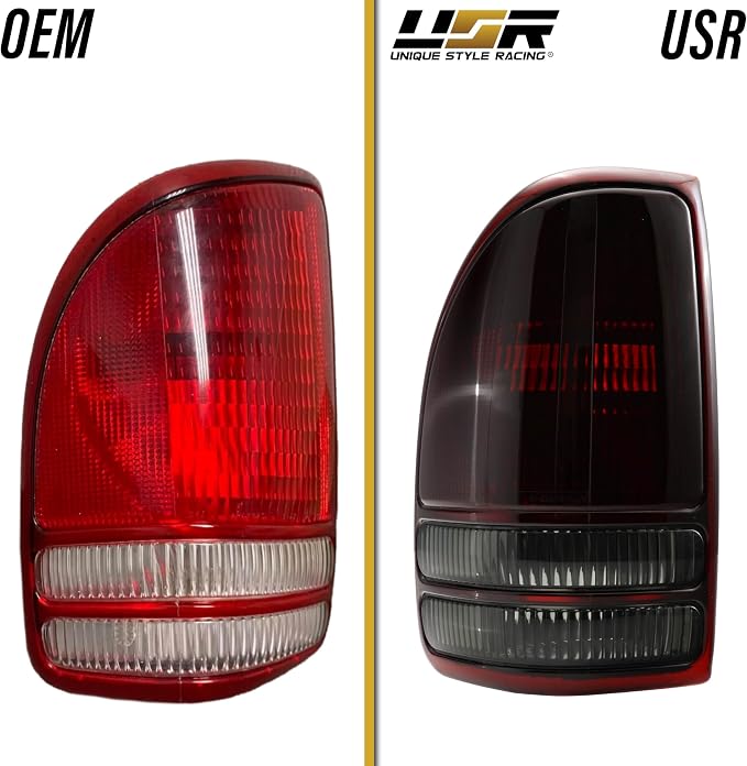 USR 97-04 Dakota PickUp Tail Light – Rear Tail Lamps (Left + Right) Pair - Compatible with 1997-2004 Dodge Dakota Pick Up Truck All Models/Trims (DARK SMOKE RED TAIL LIGHTS/PLUG AND PLAY READY)