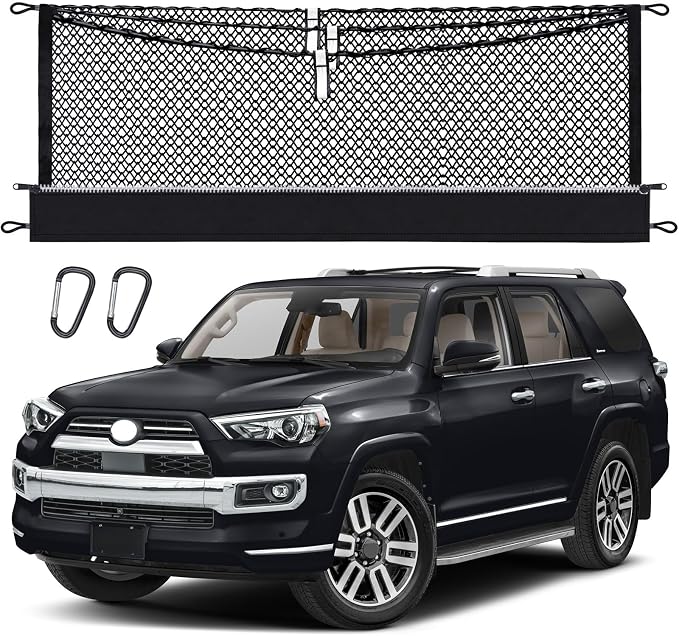 3-Layer Cargo Net for Toyota 4Runner(2Row) 2010-2024, Zipper Bag Trunk Net for SUV, Heavy Duty Oxford Cargo Organizer Storage Nets with Carabiners