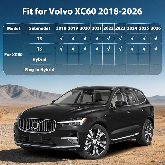 Floor Mats & Cargo Liner for 2018-2026 Volvo XC60 (Fit T5/T6, NOT Hybrid) | All Weather Floor Liners TPE Custom Fit Volvo XC60 1st & 2nd Row & Trunk Mat Accessories Car Mats