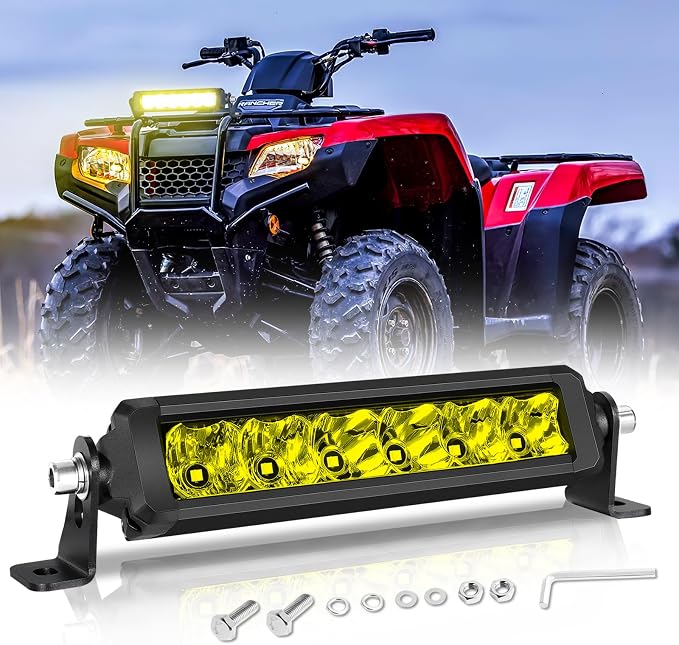 8 Inch Light Bar Single Row 8” Yellow Fog Lights Slim LED Bar Spot Flood Offroad Driving Light for ATV UTV Dirt Bike Motorcycle Truck Pickup