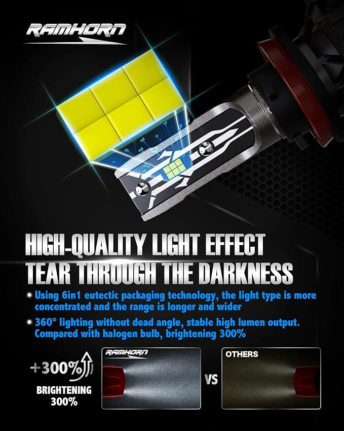RAMHORN 9005 9006 Light Bulbs Combo, 300% Brightness Upgraded 6500K Xenon White Instant Plug-In Wireless Fog Light, Pack of 4