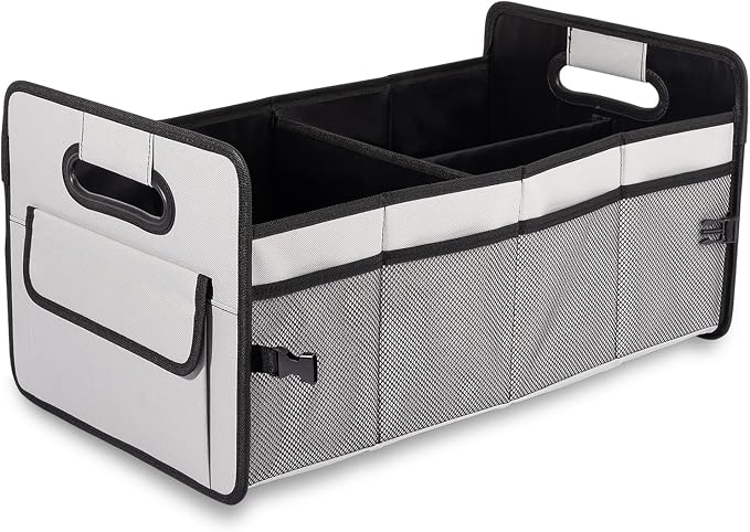 JiatuA Car Trunk Organizer, Car Organizers and Storage Collapsible Multi Compartment Container Box, Adjustable Car Accessories for SUV Sedan Truck, Standard Size, Grey