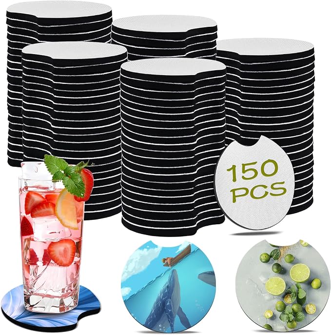150 PCS Sublimation Blank Car Coasters, 2.75 in Circular Opening Blank Sublimation Coasters for Sublimation Thermal Transfer Heat Press Printing