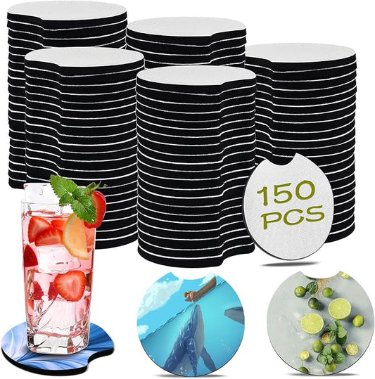 150 PCS Sublimation Blank Car Coasters, 2.75 in Circular Opening Blank Sublimation Coasters for Sublimation Thermal Transfer Heat Press Printing
