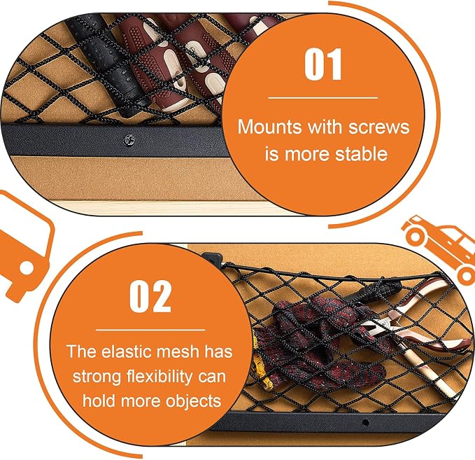 Frienda 2 Pcs Boat Storage Net Bag, ABS Plastic Car Framed Mesh Net Holder, Phone & Cargo Organizer with Screws for Auto, Rv, Boat, Pontoon, Truck Pocket Storage (14 x 7.3 Inch)