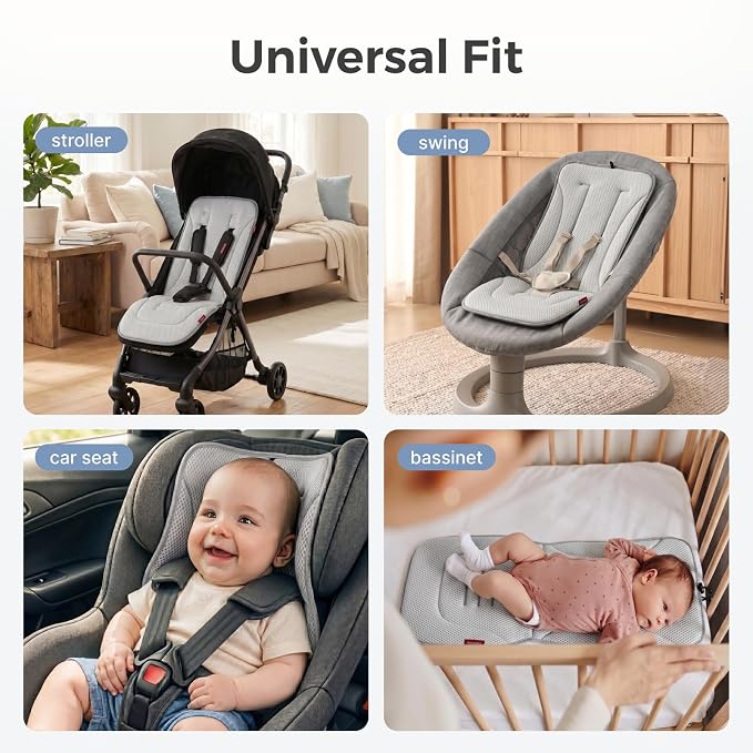 Momcozy Reversible Stroller Seat Liner, Water-Resistant & Easy Clean Side, Breathable & Comfortable Mesh Side, Universal 3-Hole Adjustable Design, All-Season Cushion Pad for Strollers, Carriages
