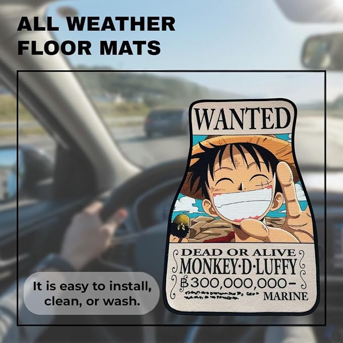 Anime Car Carpet Mat Set of 2 Front, OPMD Design Automotive Accessories Interior All Weather Floor Mats Decor with Non Slip Black Anti Skid Backing