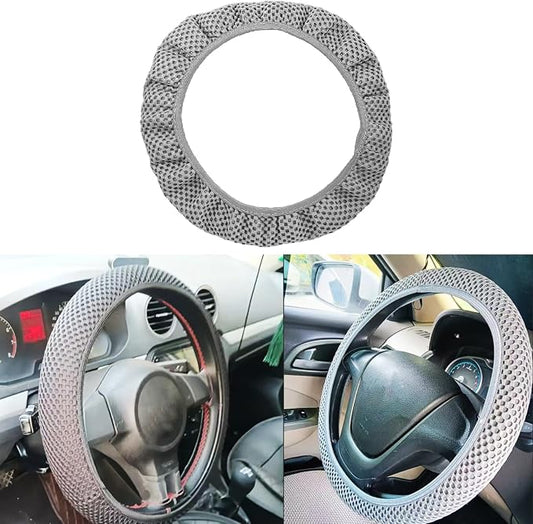 Car Elastic Stretch Steering Wheel Cover, Universal 15" Automotive Steering Wheel Protector, Microfiber Ice Silk, Breathable, Anti-Slip, Easy Carry, Car Accessories for Cars/SUVs/Vans/Truck (Grey)
