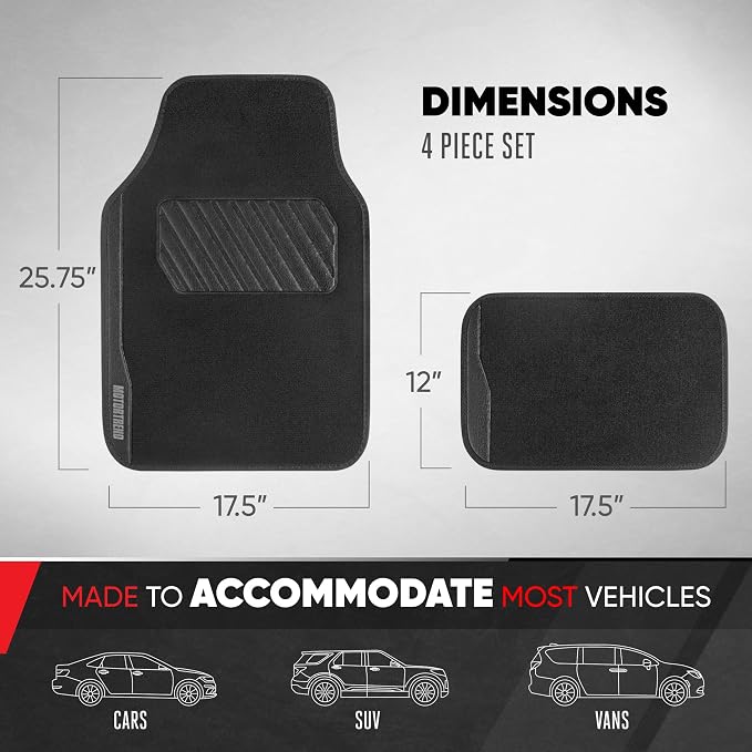 Motor Trend SpeedSeries Carpet Car Floor Mats Set - Versatile Fit for Cars, Trucks, SUVs, Vans Black Trim Racing Design Car Mat Full Set Tapetes para Carro - Set of 4, Black Cars Carpet Mats