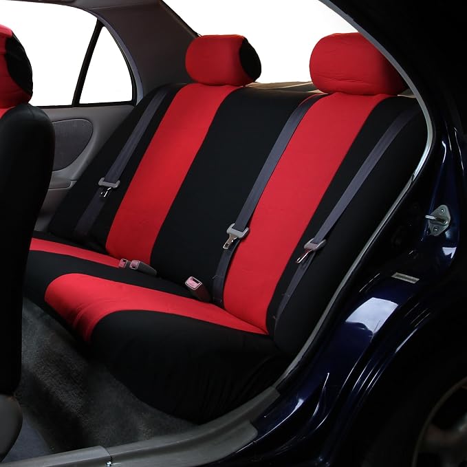 FH Group Car Seat Cover for Back Seat Cloth - Universal Fit Rear Seat Covers for Cars with Solid Bench,Car Seat Protector for Dogs and Kids,Car Interior Accessories for SUV, Sedan and Van Red