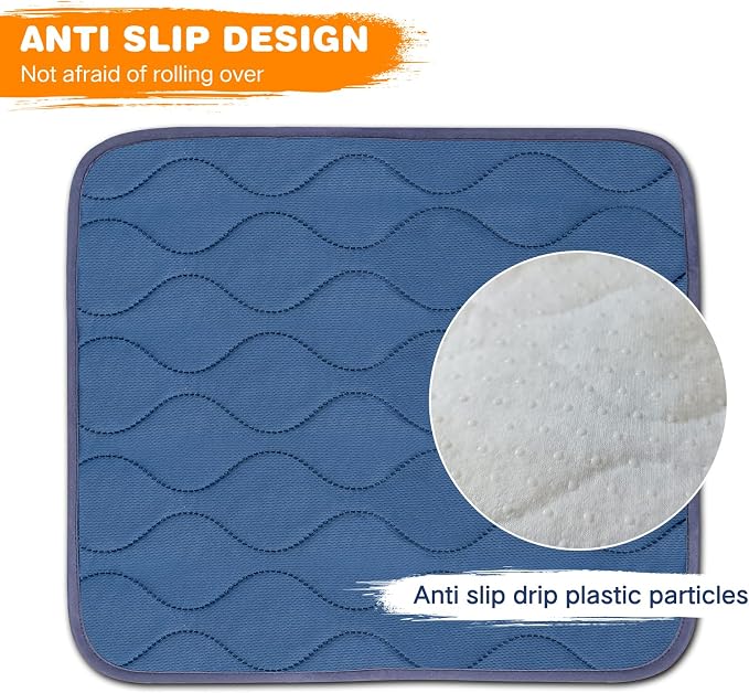 Waterproof Seat Protector Chair Pads for Incontinence（2 pcs Navy Blue 15.2"x17.7"）-Washable Protector Seat Cover, Non-Slip Absorbent Incontinence Pad for Wheelchair & Pet