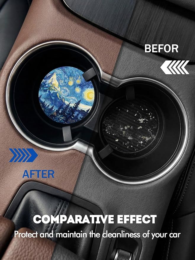 WOCOCN Car Coasters for Cup Holders - 2 Pack 2.75" Universal Rubber Car Cup Coaster, Non-Slip Waterproof Car Interior Accessories, Cute Car Decor Gifts for Women and Men (Starry Sky)