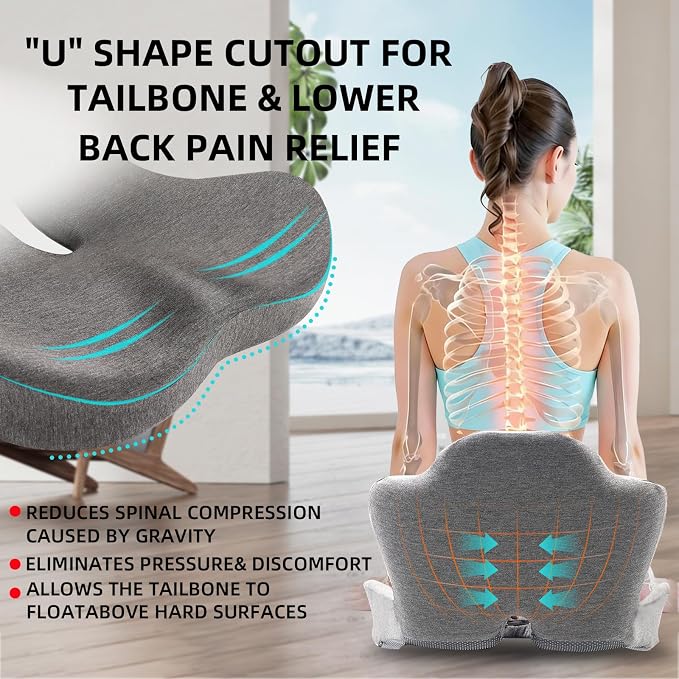 Seat Cushion, Memory Foam Truck Seat Cushion, L-Shaped Ergonomic Design Chair Cushion with Lumbar Support for Back Pressure Relief, for Long Sitting Office Worker and Truck Drivers