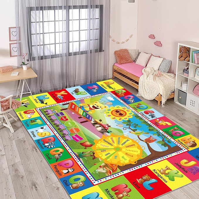 ABC Kids Play Rug, Non-Slip Classroom Carpet,78.7" x 59" | Colorful ABC pattern, soft low-pile surface, non-slip backing, ideal for playrooms and classrooms