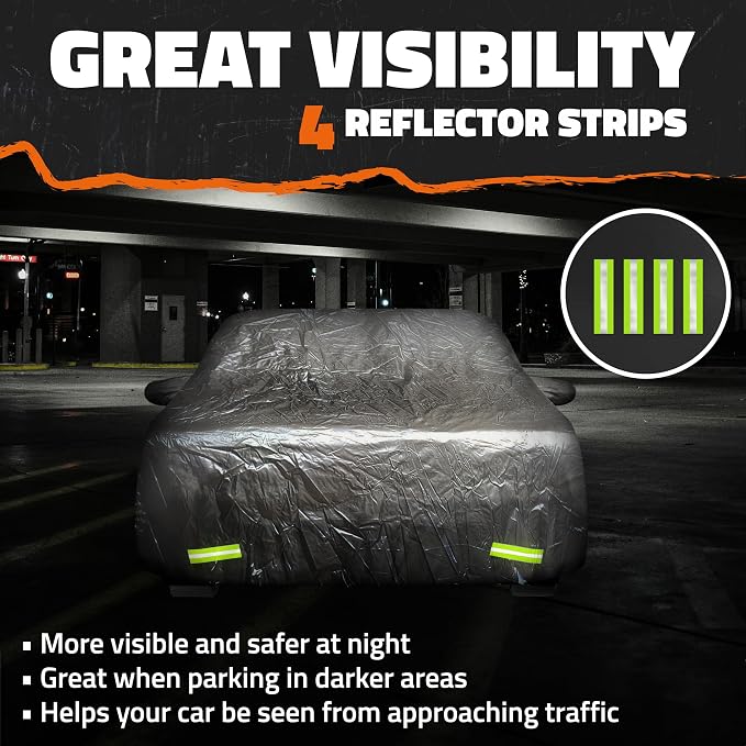 Mockins 190"x75"x60" 190T Polyester Soft Sedan Car Cover with Zipper Door | Indoor & Outdoor Weatherproof Car Covers for Automobiles | Full Exterior Covers for Snow, Frost, UV, Light Rain & Foliage