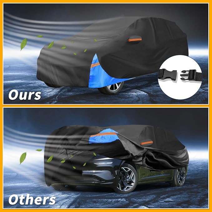 Waterproof All-Weather Universal Car Cover with Right Side Zipper, 190T Polyeste Black Blue Fits for SUV 181" to 190" Length