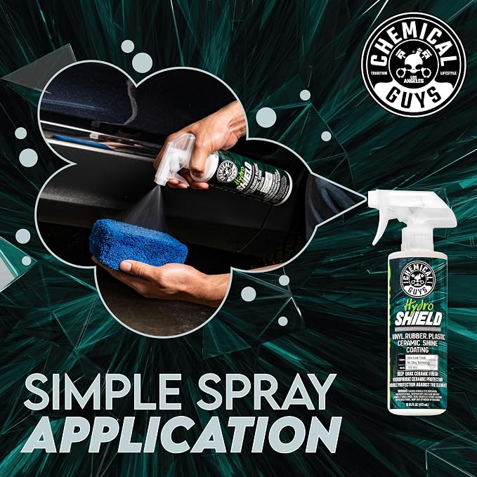 Chemical Guys, HydroShield Vinyl, Rubber & Plastic Ceramic Coating, 16 oz | Ceramic shine coating revives interior and exterior trim, tires and plastic, adding gloss and a protective layer