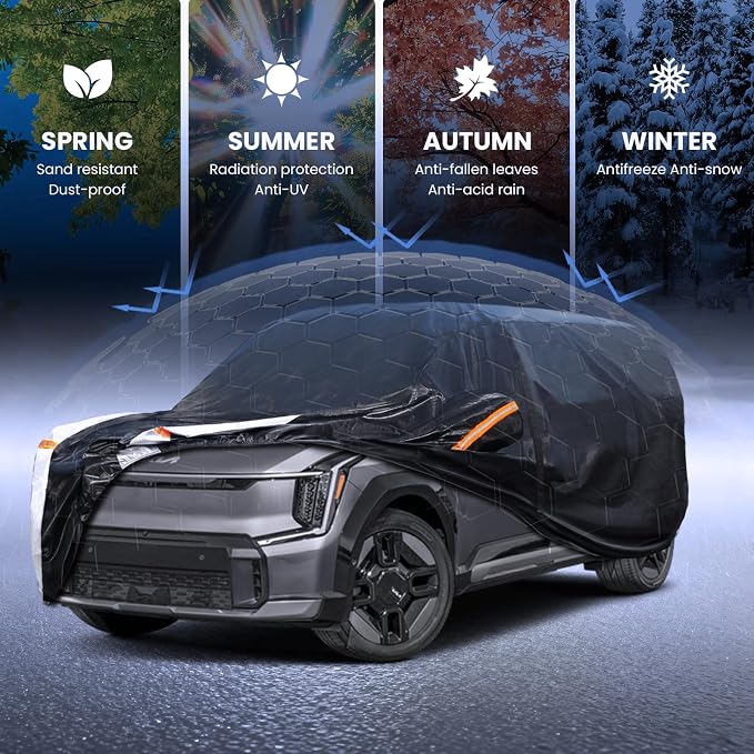 Multi-Layer Car Cover Custom Fit for Kia EV9 (EV)(2023-2026), 100% Waterproof All Weather for Automobiles, Gift with Towel, Heavy Duty Car Covers for Rain Sun UV Protection with Door Zipper