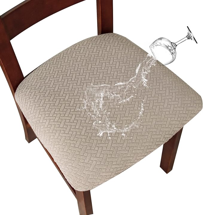 Genina Waterproof Seat Covers for Dining Room Chairs Covers Dining Chair seat Covers Kitchen Chair Covers slipcovers (Khaki, 2 Pcs)