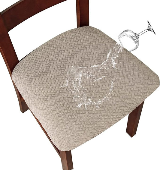 Genina Waterproof Seat Covers for Dining Room Chairs Covers Dining Chair seat Covers Kitchen Chair Covers slipcovers (Khaki, 2 Pcs)