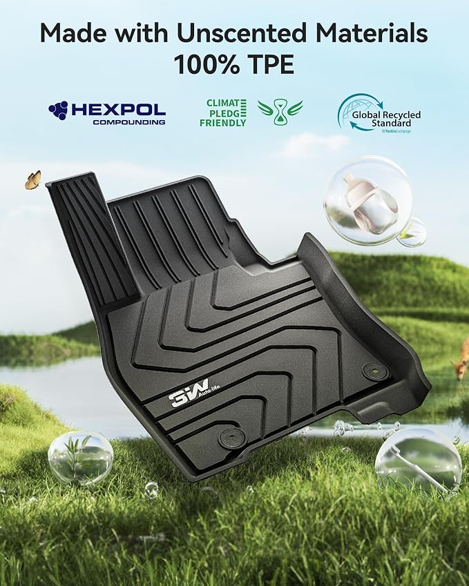 3W Floor Mats & Backrest Mats & Cargo Mats for Mazda CX-90/CX-90 PHEV 2026 2025 2024 7 Seats with 2nd Row Bucket Seats, All Weather TPE Custom Fit Floor Liners Accessories