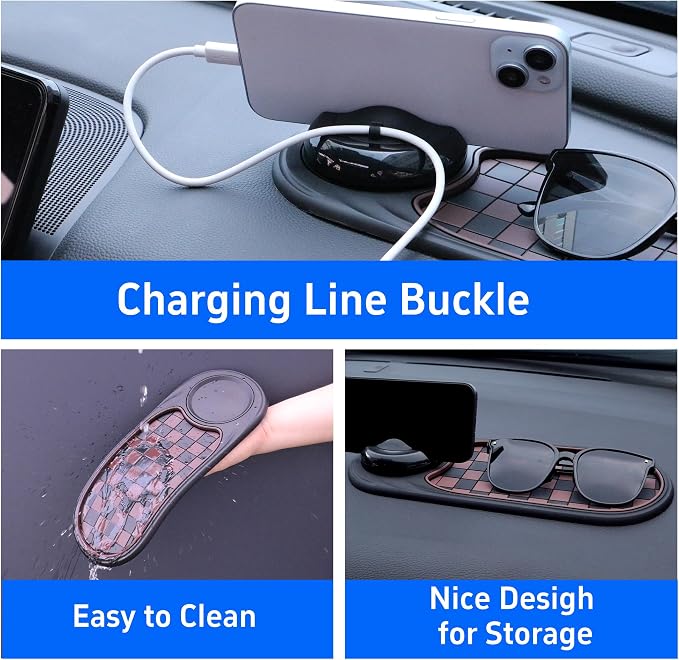 Universal Anti-Slip Car Dashboard Mat with 360° Rotating Phone Holder – Multi-Functional Organizer Pad for Phones, Sunglasses, Keys, and Daily Essentials (Gray Black)