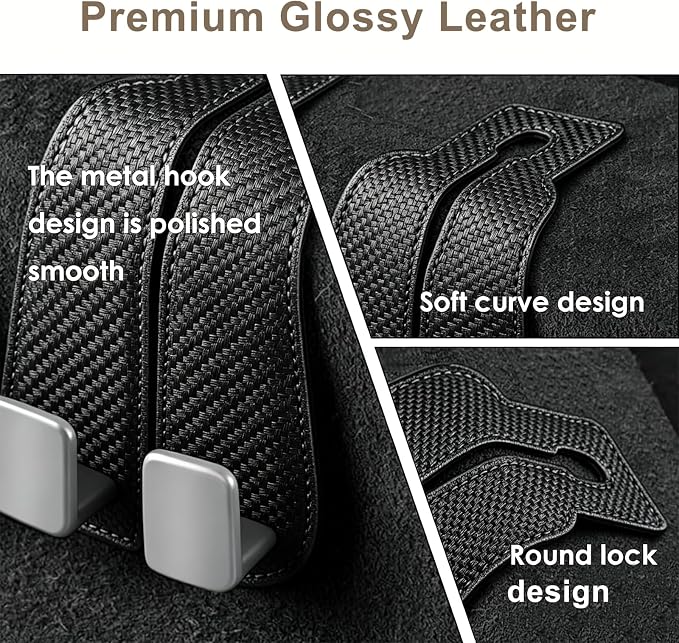 Universial Hooks for Car Seat Headrest, 2Packs Headrest Hooks for Car, Organizer for Purses and Bags, Vehicle Seat Storage Hooks, Essential for Car Travel, Space-Saving, Durable Leather