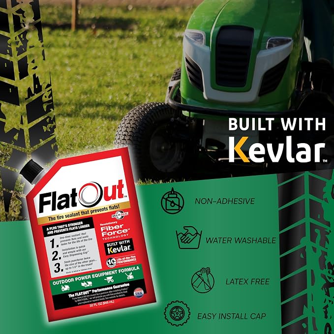 FlatOut Tire Sealant Outdoor Power Equipment Formula - Prevent Flat Tires, Seal Leaks, Contains Kevlar, 32-Ounce Bottle, 4-Pack…
