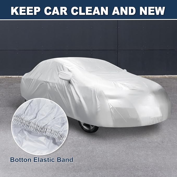 ACROPIX 180T Gray Car Cover Waterproof All Weather Full Exterior Cover Rain Hail Sun Protector Car Cover Fit for Sedan Length 200-204 Inch - Pack of 1