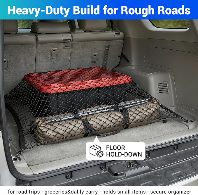 Trunk Cargo Net Fits for 2010-2024 Toyota 4Runner Trunk Organizer Floor Flat String Bag Cargo Storage Pocket Compatible with 4Runner 5-Seat 2nd Row Accessories Elastic Stretchable Net