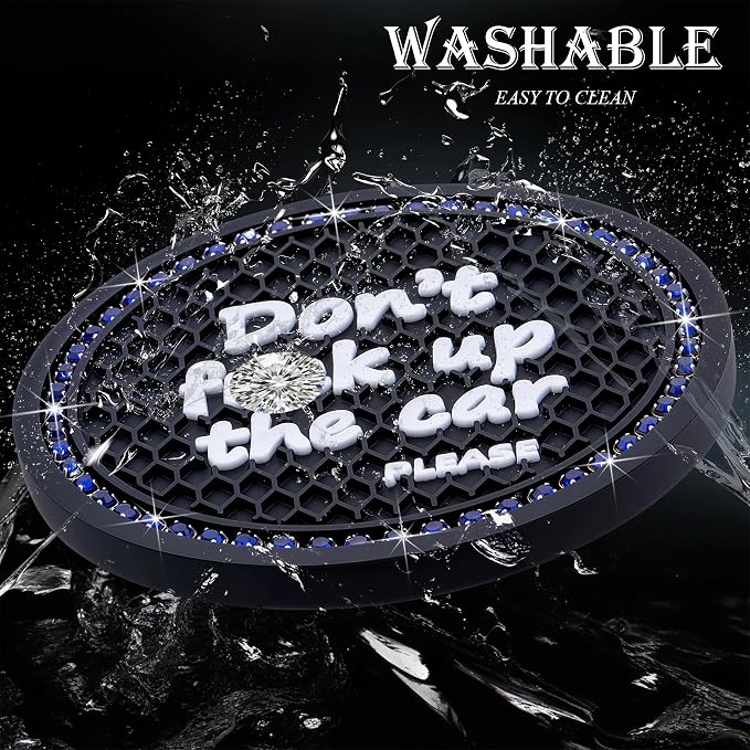 2PCS Bling Crystal Rhinestone Cup Holder Coaster – 2.75 Inch Anti-Slip Auto Insert Cup Coaster – Sparkling Interior Decor Accessories for Cars & Vehicles (Black & Blue)