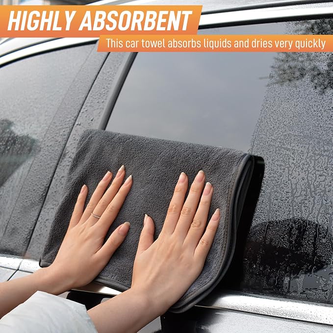 SINLAND Microfiber Car Drying Towels Detailing 16 x 24inch 6 Pack Grey | Ultra Absorbent, Soft, Car Wash Cleaning Cloth, Auto Detailing Towels, 380gsm