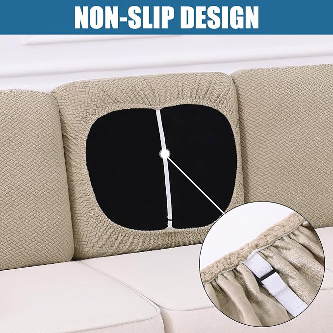 Smiry Waterproof Couch Cushion Covers, Stretch Jacquard Thick Sofa Cushion Covers, Washable Seat Slipcover Elastic Furniture Protector for Pets, Kid (Back Cover L, Camel)