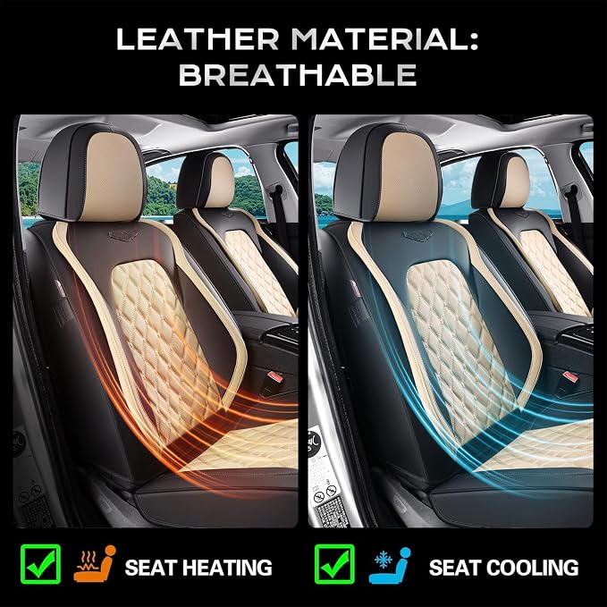 Coverado Universal Car Seat Covers Full Set, Durable Waterproof Faux Leather Front & Rear Seat Protectors, Classic Easy-Clean Interior for Most Vehicles – BlackBeige