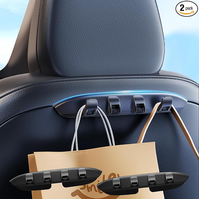 2 Pack Car Seat Hooks for Tesla Model Y(Juniper) Model 3(Highland) Accessories 2026 2025 2024 2023 2022 2021, Foldable Car Seat Headrest Hooks for Purses Bags Hang Grocery Seat Back Organizer