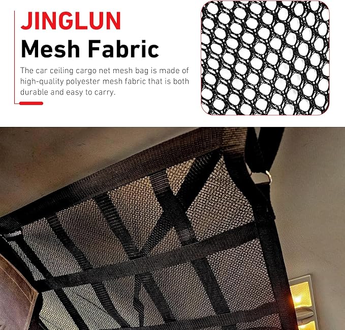 Car Ceiling Cargo Net, Double-Layer Overhead Storage Mesh Organizer, 31.5 x 21.6 Inch Roof Storage Pocket for SUV Van Truck, Camping Road Trip Overlanding Essentials (Black)