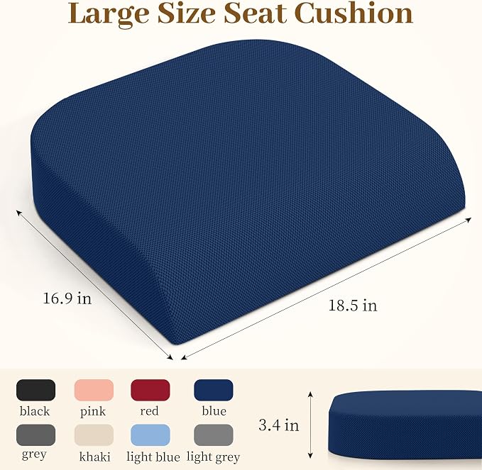 TranquilRelax XLarge Seat Cushion, Memory Foam Cushion for Long Sitting Hours on Office Chair, Home & Car, Non-Slip Chair Pad for Relieving Back & Sciatica & Hip & Coccyx Pain (Blue)