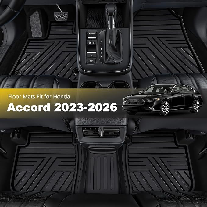 Floor Mats Fit for Honda Accord Sedan 2026 2025 2024 2023 (Gasoline & Hybrid), All Weather Protection Custom Fit Anti-Slip Floor Liners,1st & 2nd Row, Black