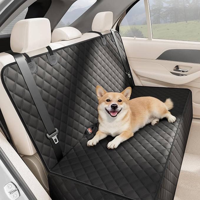Back Seat Cover for Dogs, Bench Seat Cover Protector with Side Flaps | 600D Oxford, Waterproof Scratchproof Non-Slip Car Seat for Dogs, Velcro Openings for Child Seat Access, Fits Cars Trucks SUVs