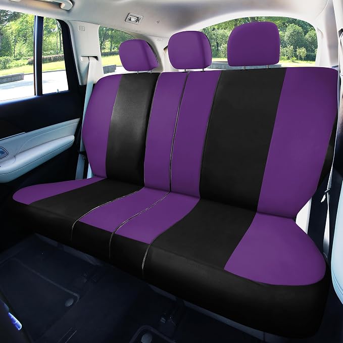 FH Group Universal Car Seat Covers Full Set for SUV Truck Sedan Vans | Waterproof All-Purpose Cloth Seat Cover Set Airbag Compatible Washable Split Bench Protector Interior Upgrade - Purple
