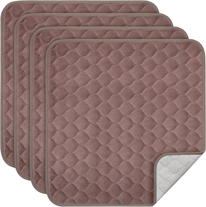 Reusable Waterproof Incontinence Chair Pads (22" x 21") - Machine Washable Seat Protector - Chair Protector Seat Cover, Extra Heavy Absorbency, Seat, Car, Wheelchair & Recliner (Brown, 4 Pack)